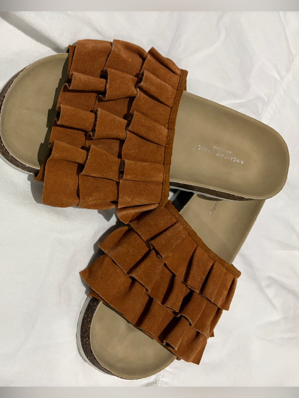 American Eagle Ruffle Slide Sandals Brown Size 7